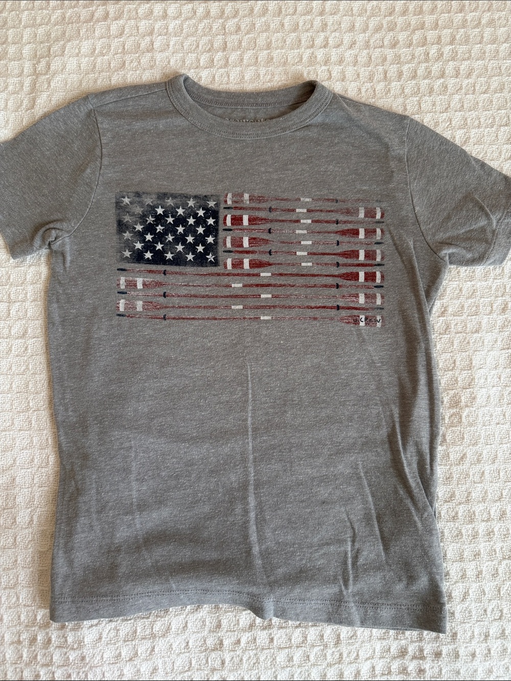Patriotic Crewcuts Gray T-Shirt with Distressed American Flag